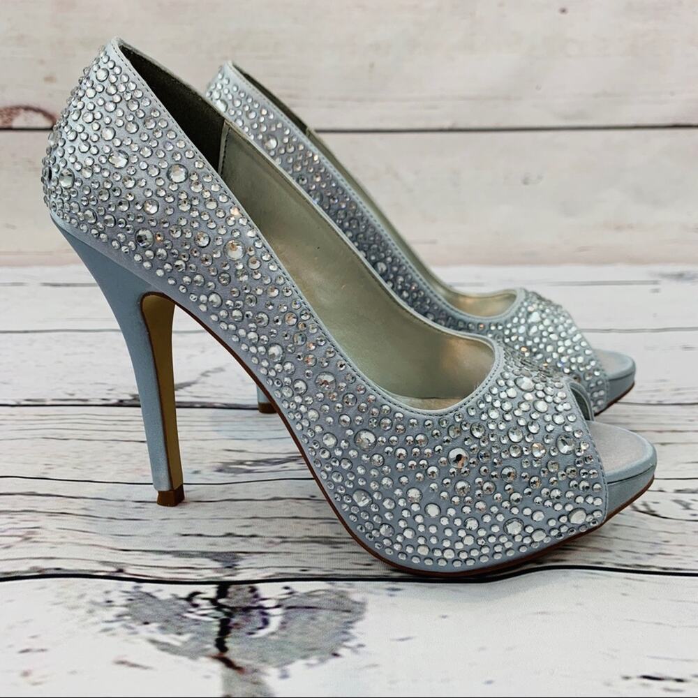Demetrios silver rhinestone peep toe platform